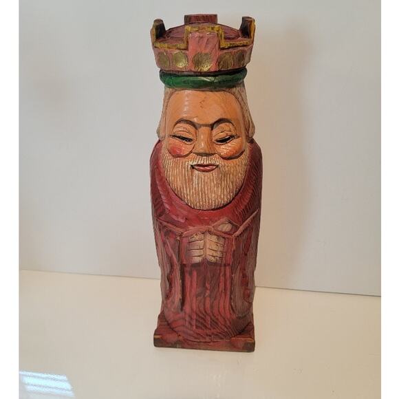 Vintage Old World Christmas Santa Bottle Holder Hand Carved Wood Red - Picture 1 of 12